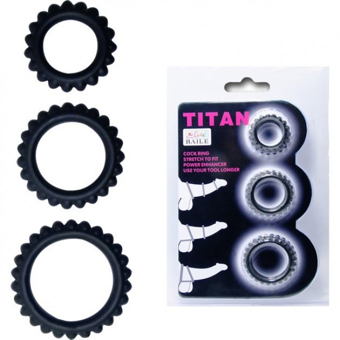 BAILE TITAN набор из 3х ребристых эреционных колец BI-210143 BAILE TITAN набор из 3х ребристых эреционных колец BI-210143