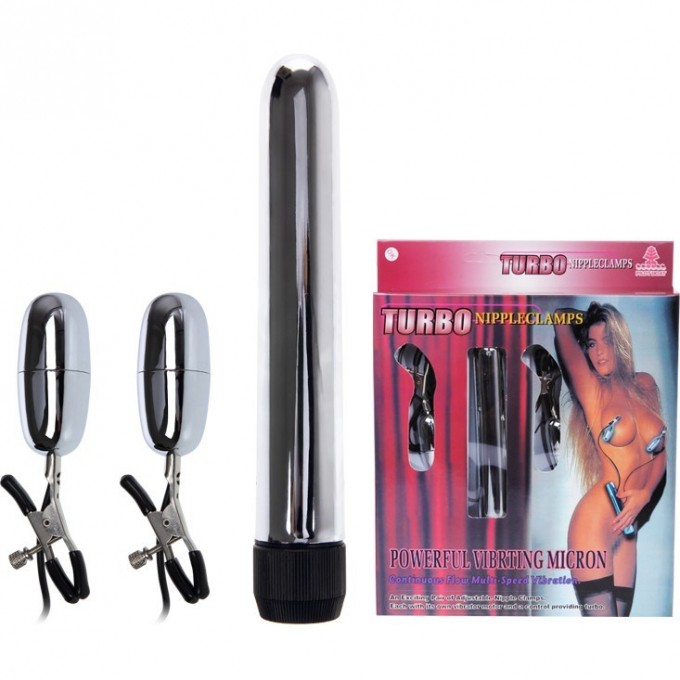 BAILE TURBO NIPPLE CLAMPS набор вибромассажер, зажимы на соски с виброяйцами BI-010046